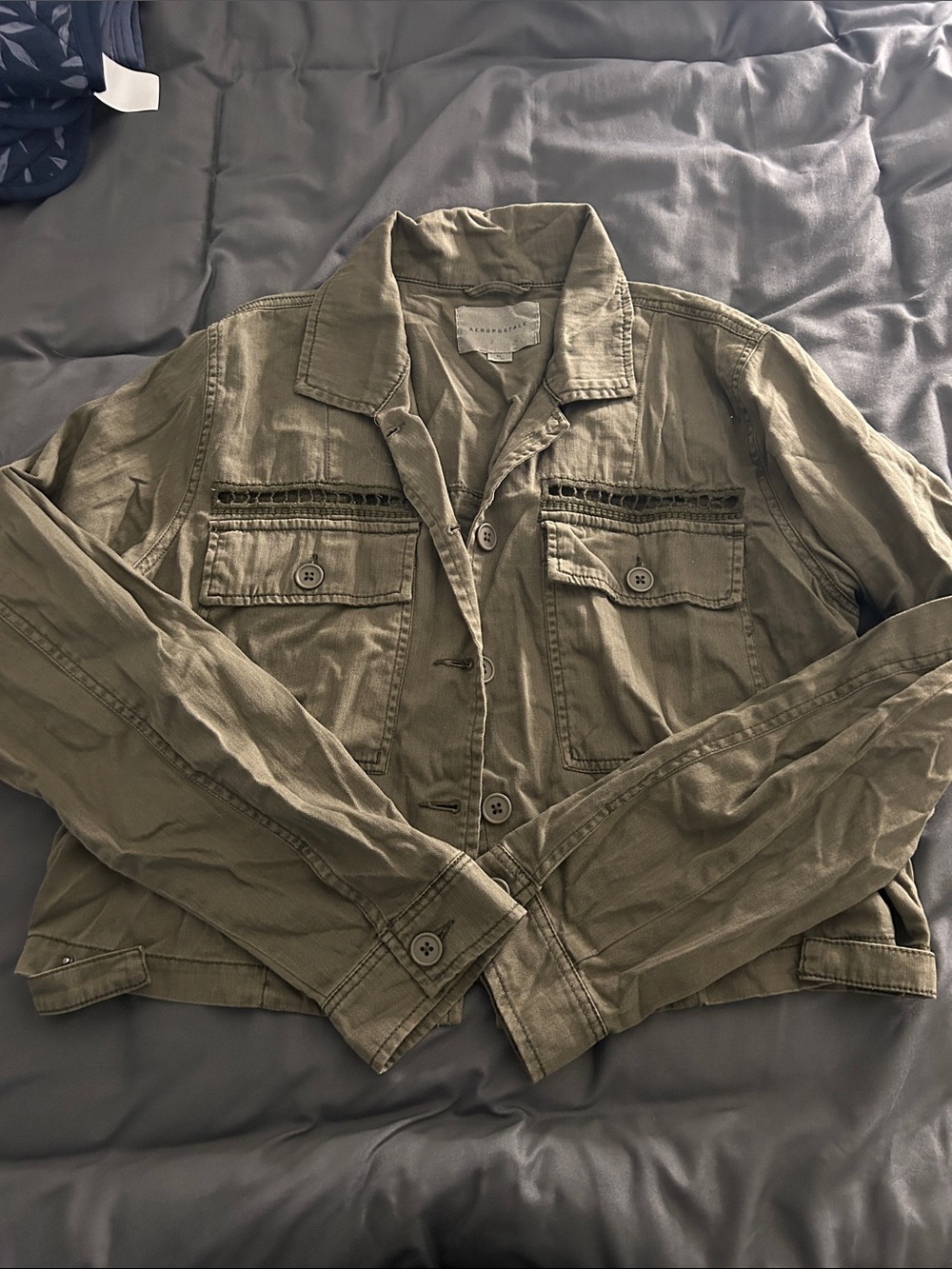 Aeropostale Olive Green Utility Jacket with Chest Pockets